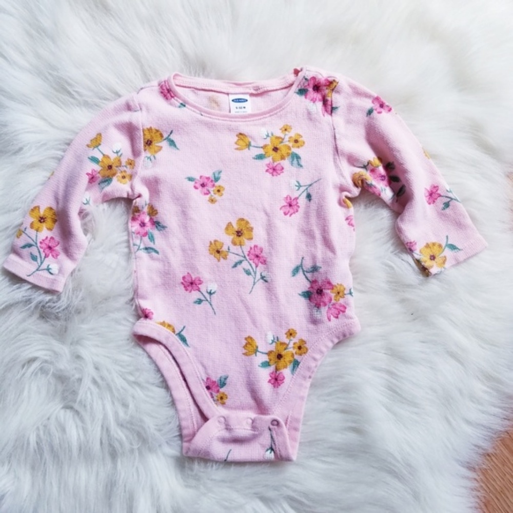 Baby Girl Pink Long Sleeve Onesie with Flowers